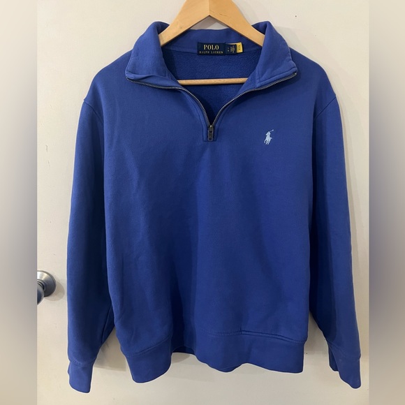 Polo by Ralph Lauren Men’s Quarter Zip Blue Sweater with Pockets - Picture 3 of 10